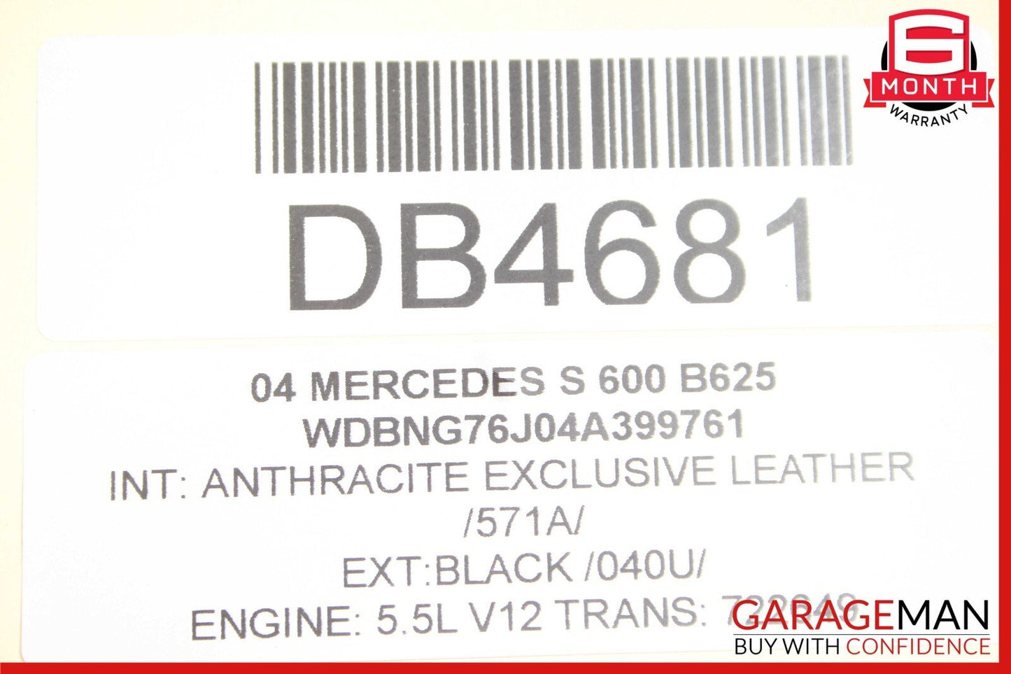 03-06 Mercedes W220 S600 Front Right Passenger Bottom Lower Seat Cushion Black