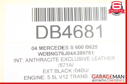 03-06 Mercedes W220 S600 Front Right Passenger Bottom Lower Seat Cushion Black