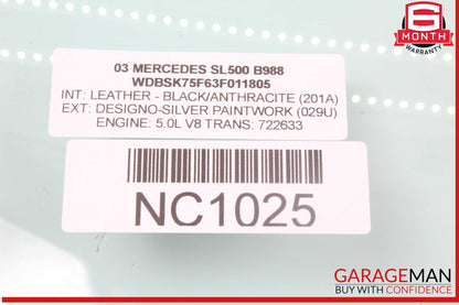 03-12 Mercedes R230 SL500 SL55 AMG Front Right Passenger Side Door Window Glass