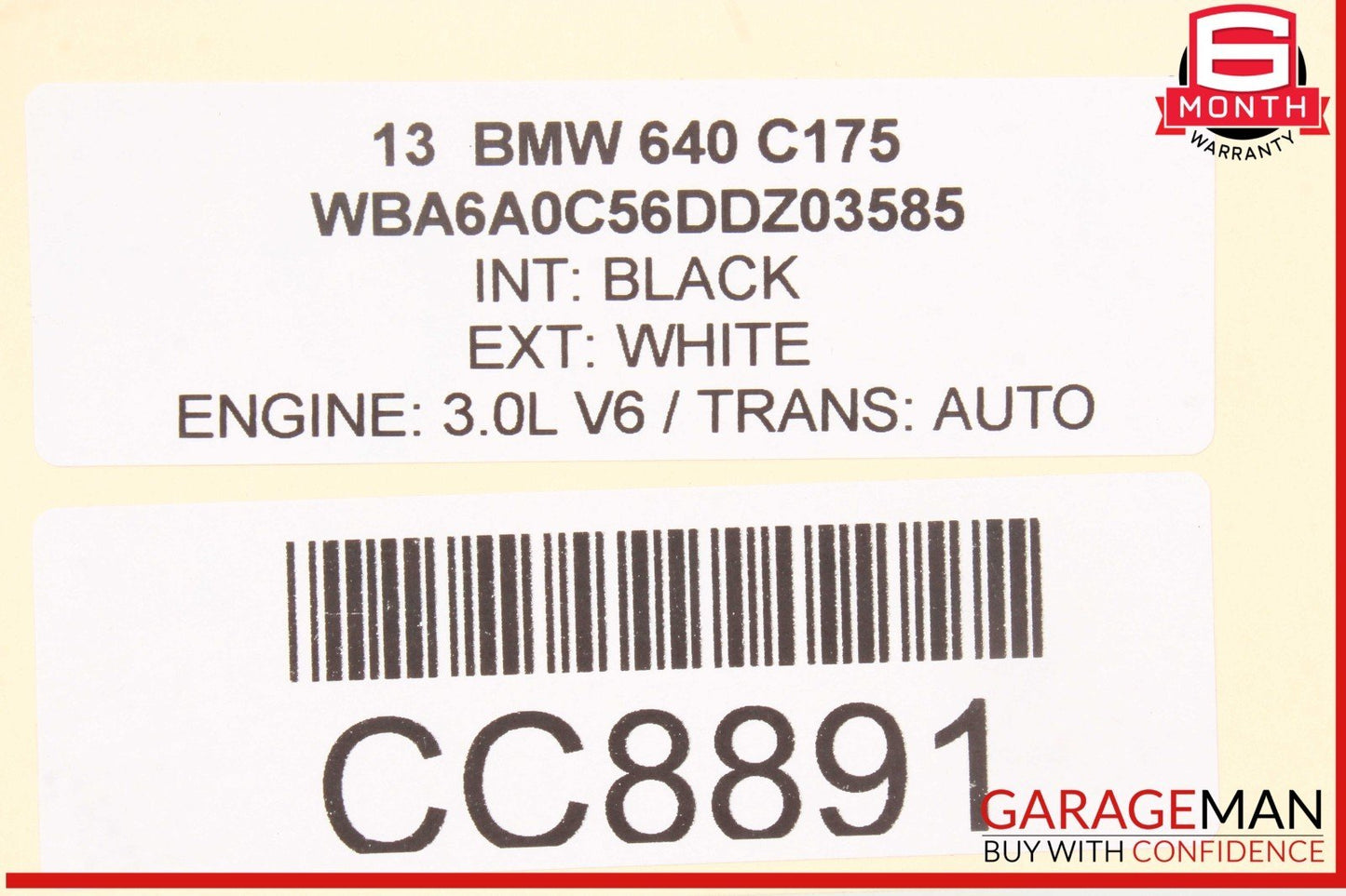 13-19 BMW 650i F06 Rear Right Passenger Side Door Exterior Shell White OEM