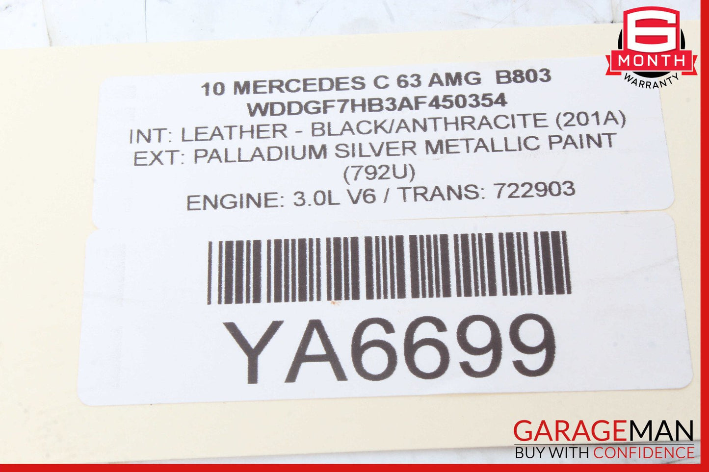 08-14 Mercedes W204 C63 Rear Right Seat Side Bolster Black OEM