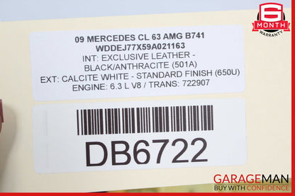 07-14 Mercedes W216 CL63 AMG Rear Upper Top Seat Cushion Assembly OEM