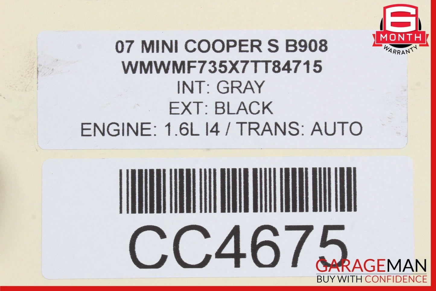 07-10 Mini Cooper S 6 Speed Manual Transmission Gearbox OEM