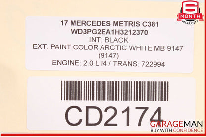 16-23 Mercedes W447 Metris Front Right Side Seat Cushion Assembly Black OEM