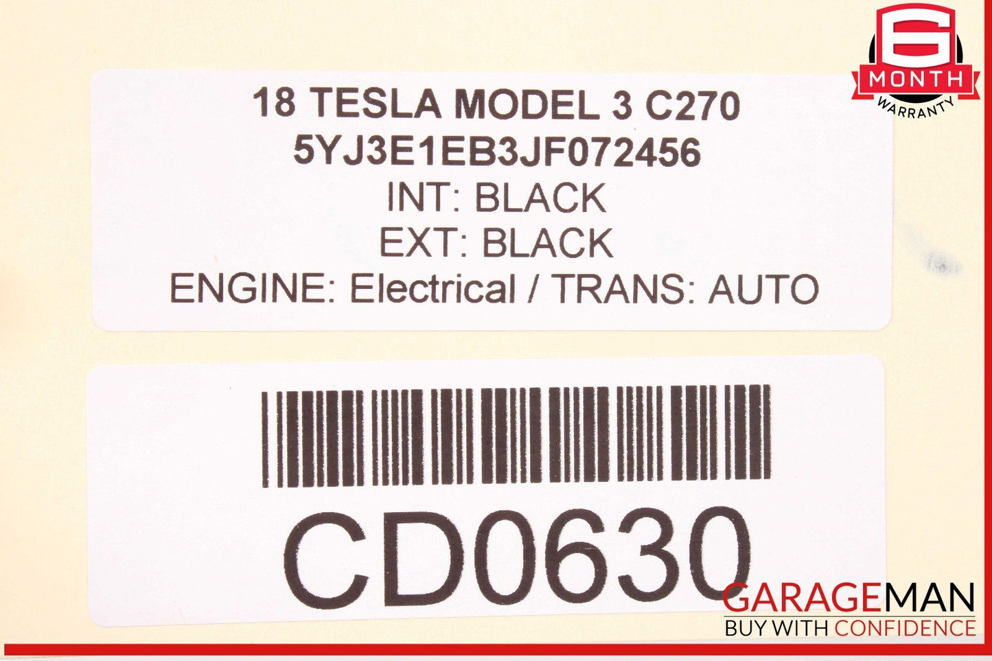 17-23 Tesla Model 3 Rear Left Interior Door Panel OEM