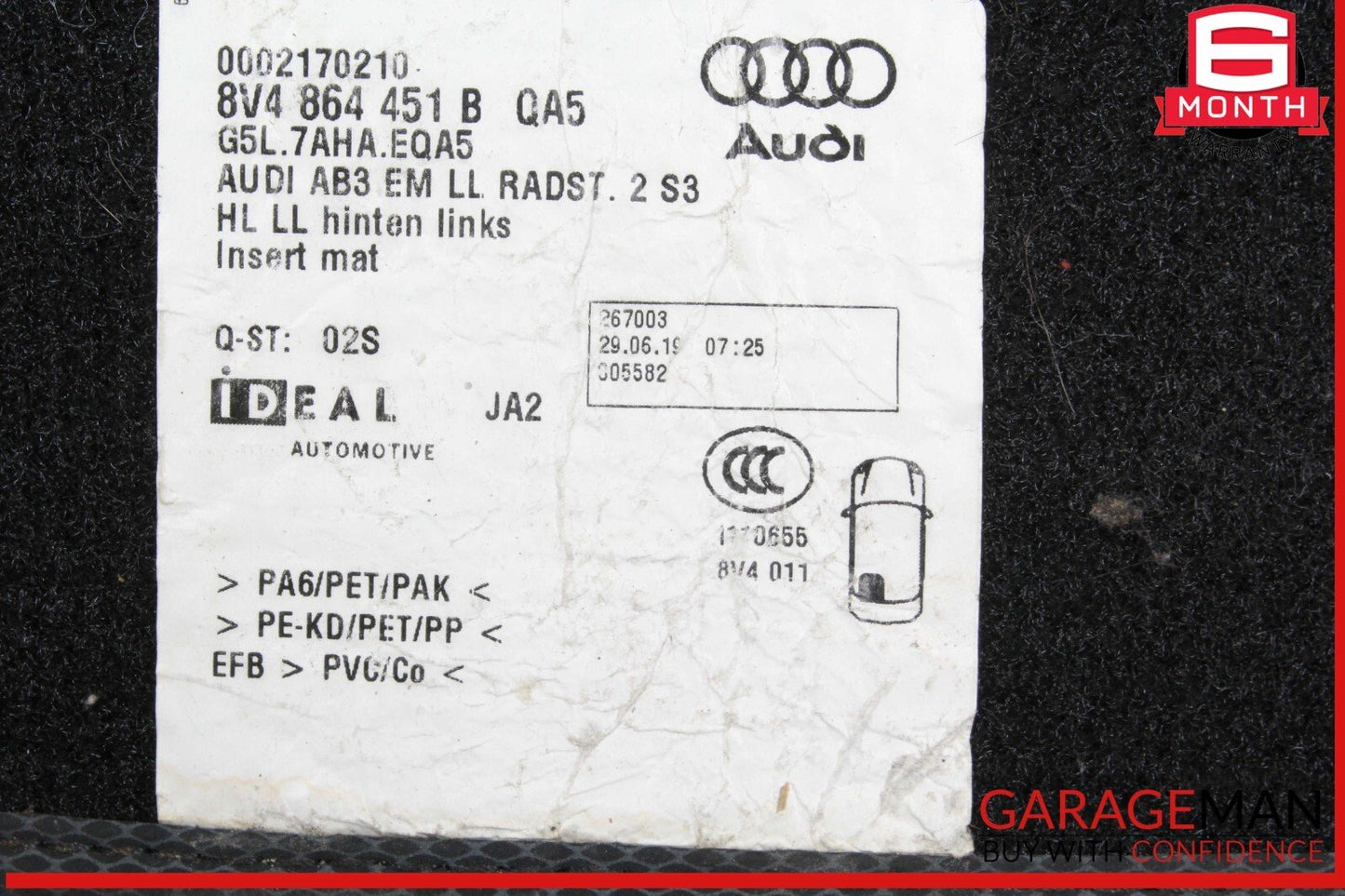 17-20 Audi S3 A3 Front & Rear Floor Mat Carpet Carpets Black Set of 4 OEM