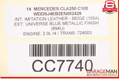 14-19 Mercedes W117 CLA250 CLA45 Rear Left Side Exterior Door Shell Panel OEM