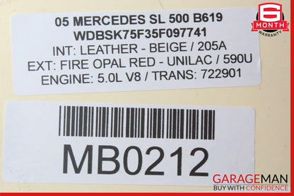 03-08 Mercedes R230 SL500 Rear Right Seat Belt Retractor Luggage w/ Speaker OEM