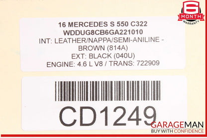 14-17 Mercedes W222 S550 Rear Right Top Upper Seat Cushion OEM