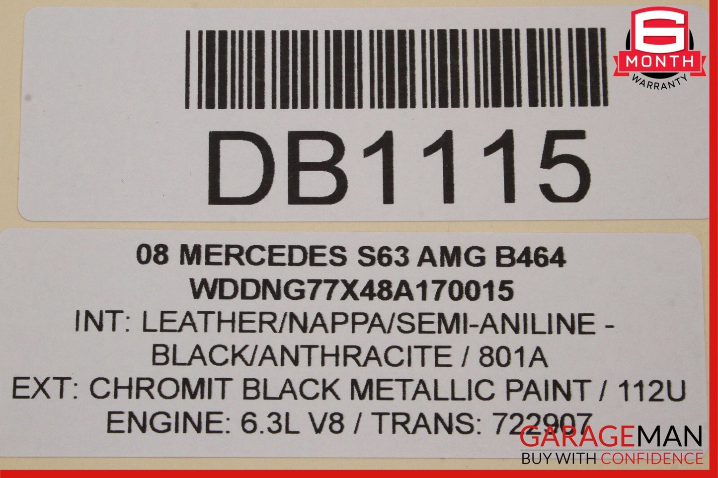 08-13 Mercedes W221 S63 AMG Rear Lower Bottom Bench Seat Cushion Cover Black