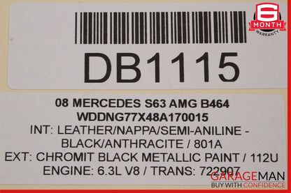 08-13 Mercedes W221 S63 AMG Rear Lower Bottom Bench Seat Cushion Cover Black