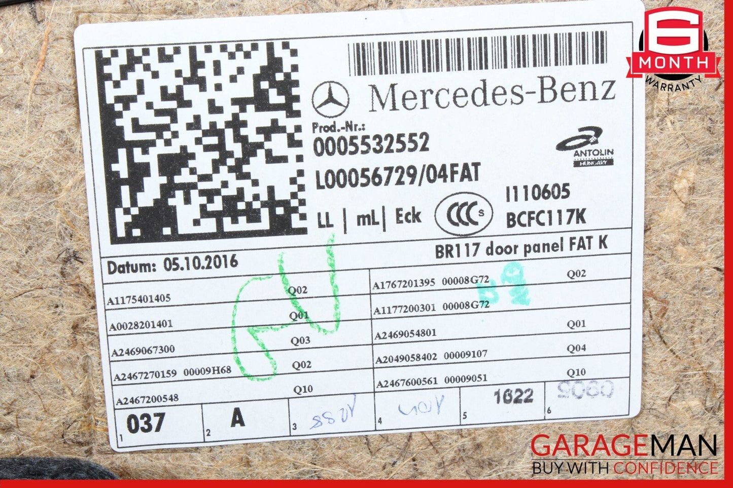 14-18 Mercedes W117 CLA250 Front Left Interior Door Trim Panel Cover Assembly