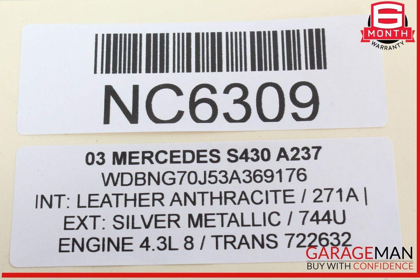 00-06 Mercedes W220 S430 S500 Rear Left or Right Side Dome Light Mirror Gray