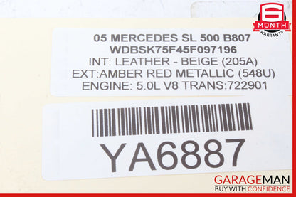 03-08 Mercedes R230 SL500 Rear Left Speaker Luggage Seat Belt Retractor Beige