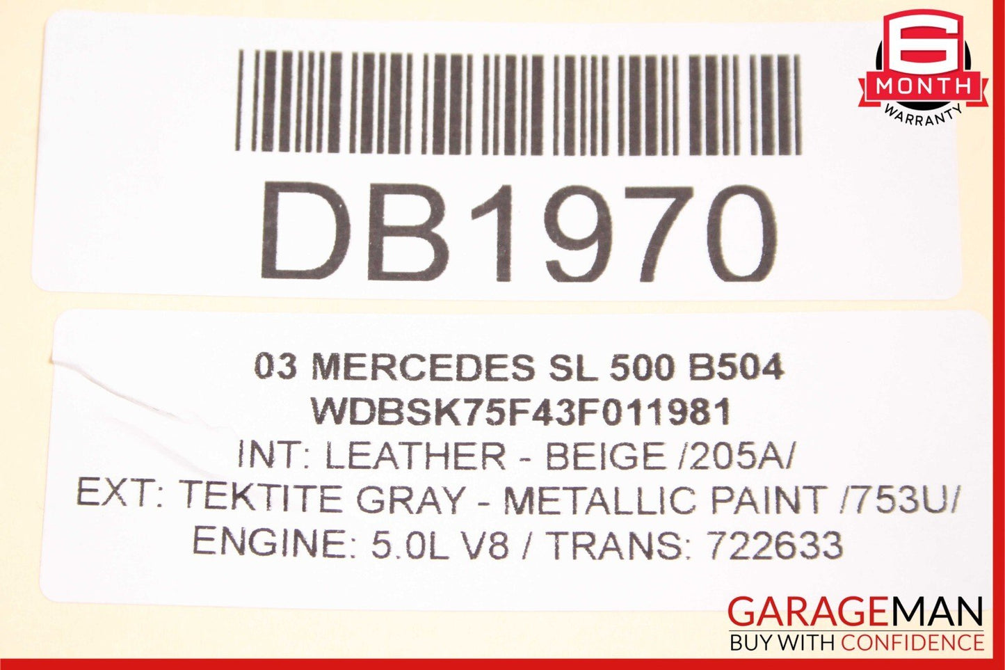 03-08 Mercedes R230 SL550 Right Convertible Roof Hard Top Hinge w/ Pillar Cover