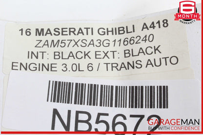 14-17 Maserati Ghibli Rear Trunk Lid Parking Camera Molding Trim Panel Assembly