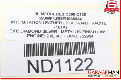 14-19 Mercedes W205 C300 GLC300 S550 Front Interior Rear View Mirror Gray OEM