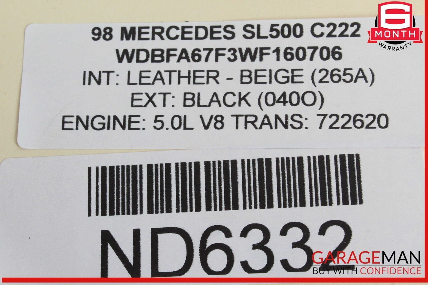 90-99 Mercedes R129 SL500 500SL Air Intake Filter Engine Cover 1190940602 OEM
