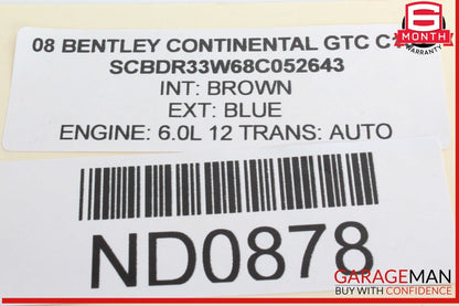 06-12 Bentley Continental GTC Brake Booster Vacuum Pump w/ Tank OEM