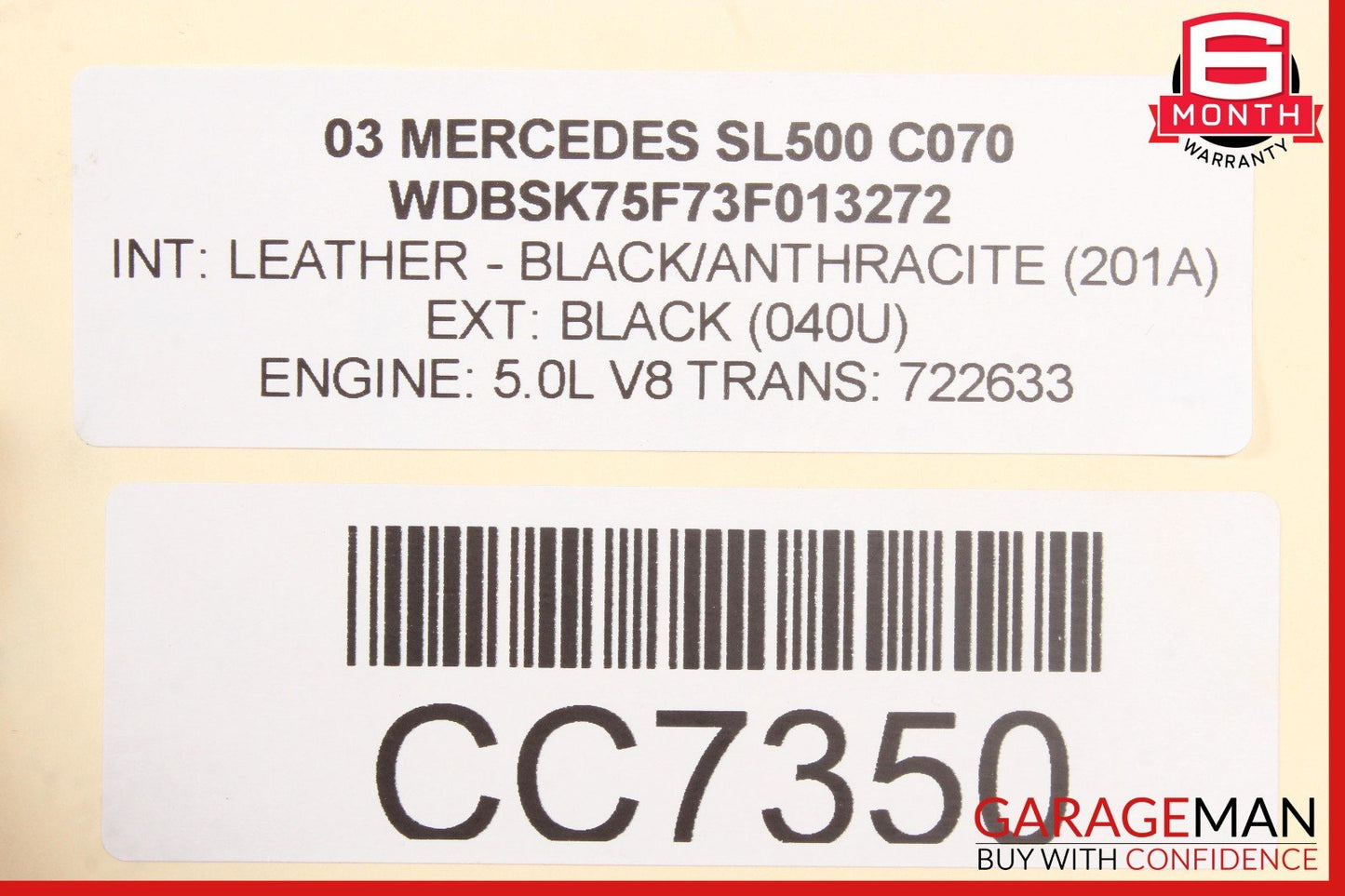 03-06 Mercedes R230 SL500 RWD Engine Motor Block Assembly OEM 150k