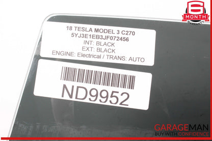 17-23 Tesla Model 3 Rear Left Driver Side Door Window Glass 43R004529 OEM