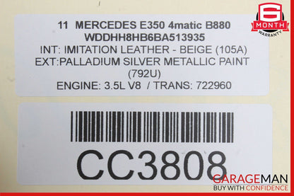 10-13 Mercedes W212 E350 E400 Front Left Seat Cushion Top Upper Beige OEM