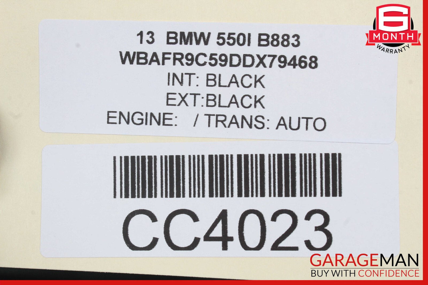 11-16 BMW 550i 535i 528i Rear Right Side Door Shell Panel Black OEM
