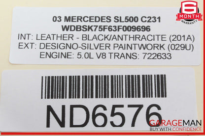 03-04 Mercedes R230 SL500 SL55 AMG Front Overhead Top Upper Dome Light Lamp OEM
