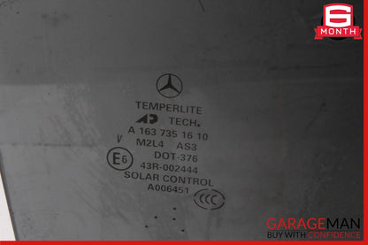 98-05 Mercedes W163 ML350 ML500 Rear Right Passenger Side Window Glass OEM