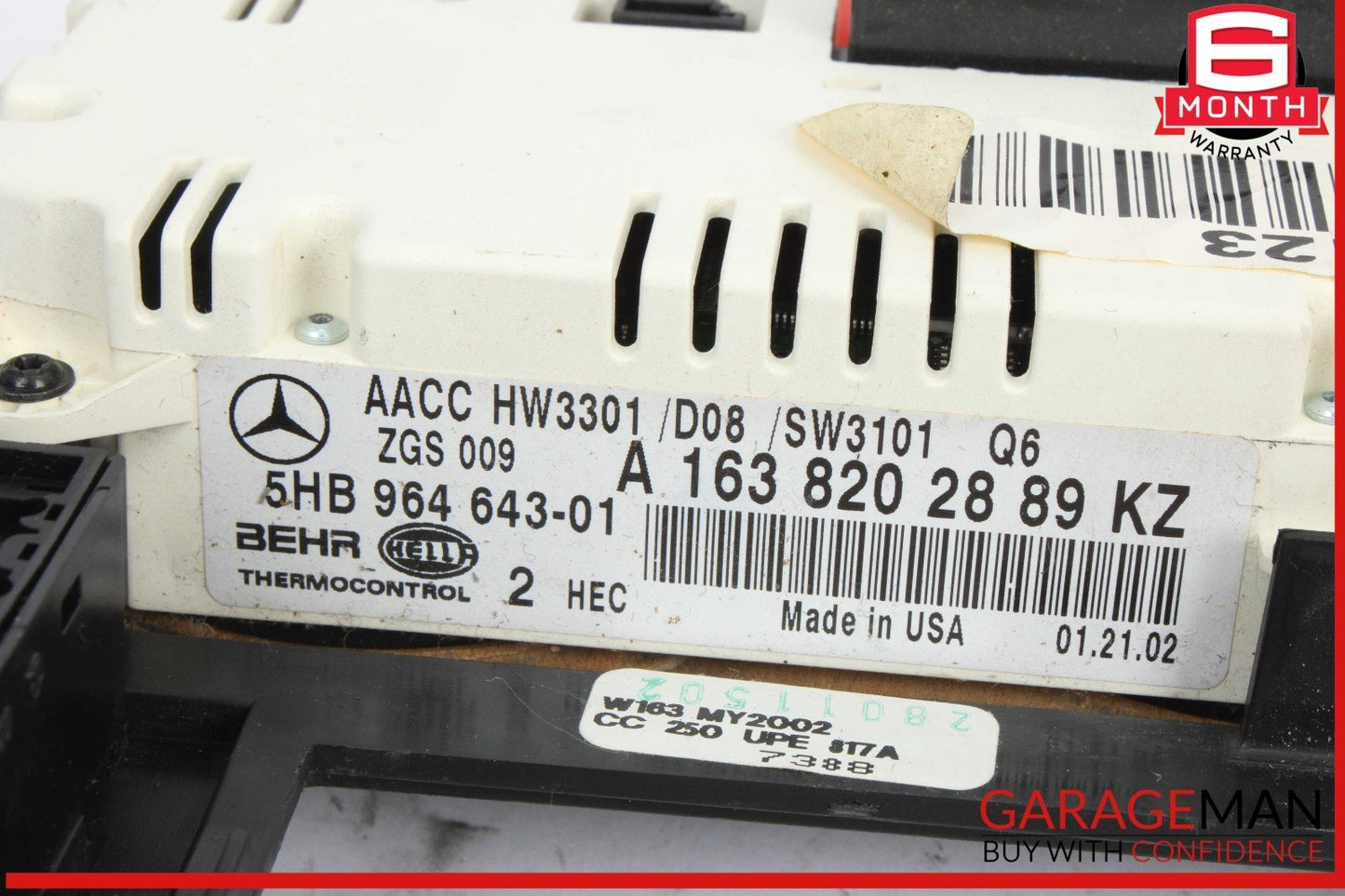 02-05 Mercedes W163 ML320 Center Console AC Climate Control Switch w/ Trim OEM