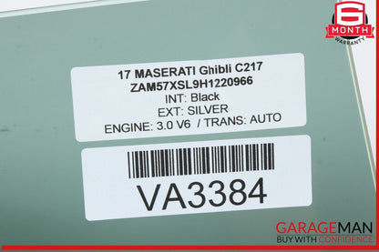 14-22 Maserati Ghibli M157 Rear Left Driver Side Door Window Glass OEM