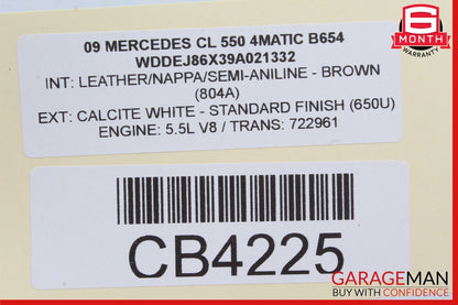 07-09 Mercedes W216 CL550 CL600 Front Left Side Mirror Door Rear View White OEM