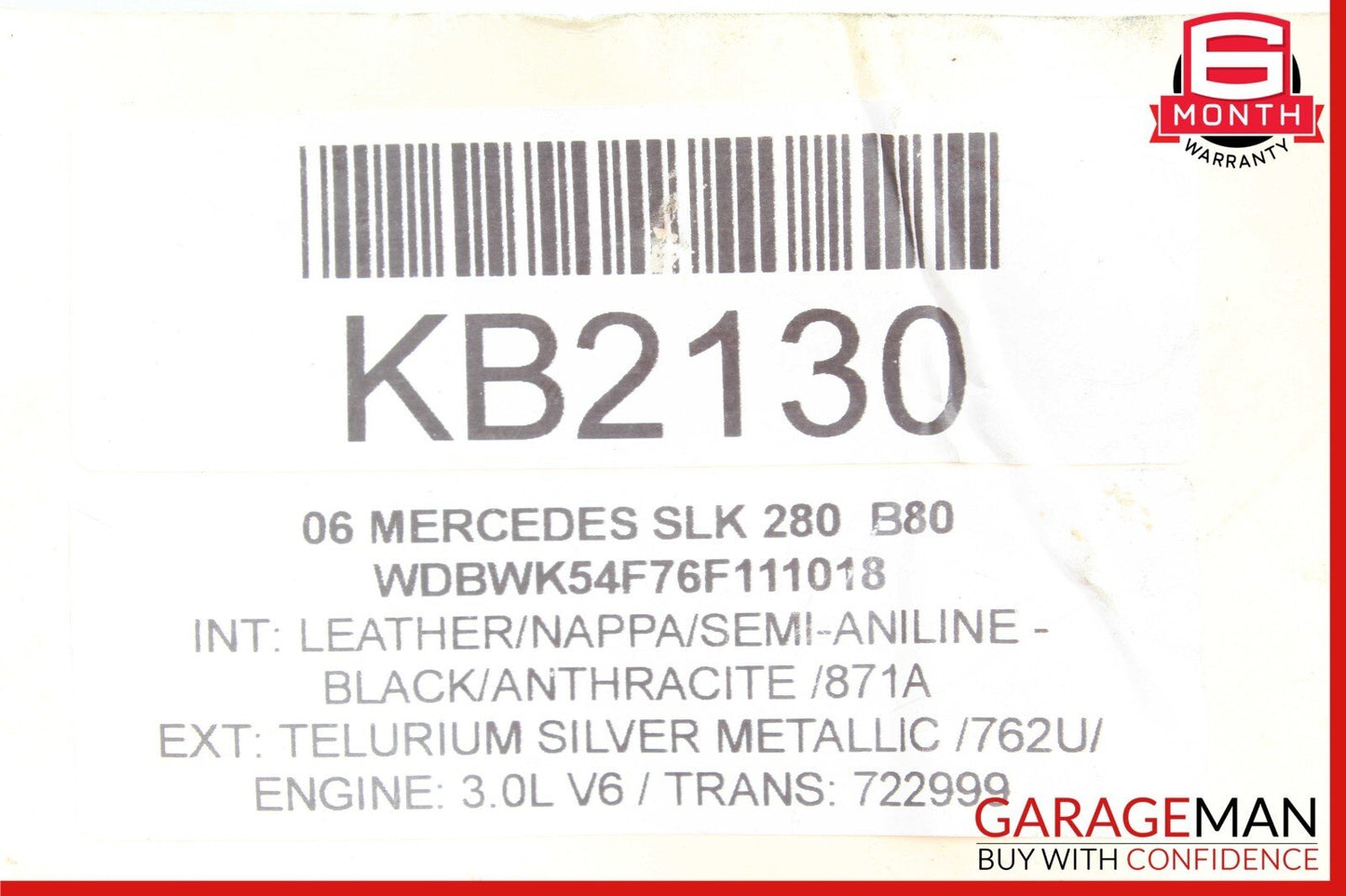 05-11 Mercedes R171 SLK280 Rear Left Convertible Roof Top Trunk Lid Cylinder OEM