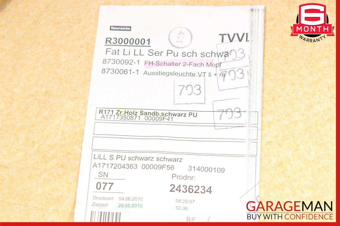 05-11 Mercedes R171 SLK300 Front Left Side Interior Door Panel Cover Assy OEM