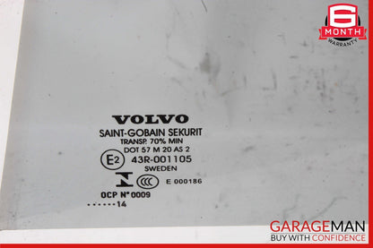 11-18 Volvo S60 V60 Rear Left Driver Side Door Window Glass 31385418 OEM