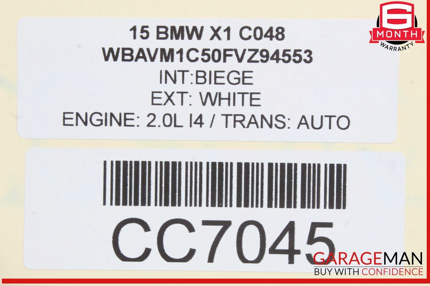 12-15 BMW X1 Rear Right Passenger Side Door Shell White OEM