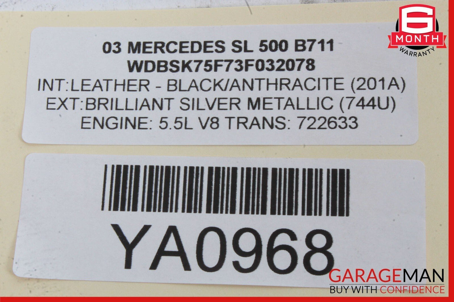 03-04 Mercedes R230 SL500 SL55 AMG Front Top Upper Overhead Dome Light Lamp OEM