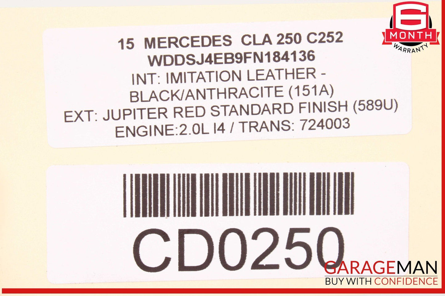 14-20 Mercedes W117 CLA250 Front Right Side Top Upper Seat Cushion Cover Black