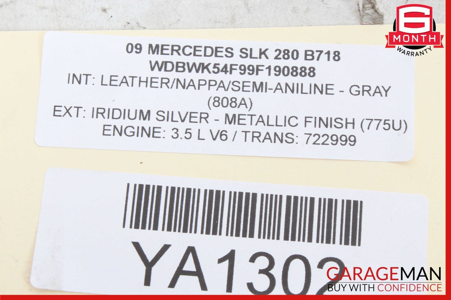 05-11 Mercedes R171 SLK350 Overhead Reading Dome Light Lamp Assy Black