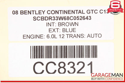 03-13 Bentley Continental GTC Automatic Transmission Gearbox OEM 22k
