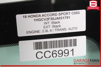 18-22 Honda Accord Sport Rear Windshield Back Window Glass OEM