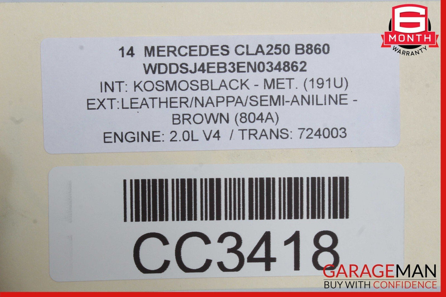 14-18 Mercedes W117 CLA250 Rear Lower Bottom Seat Cushion Cover OEM