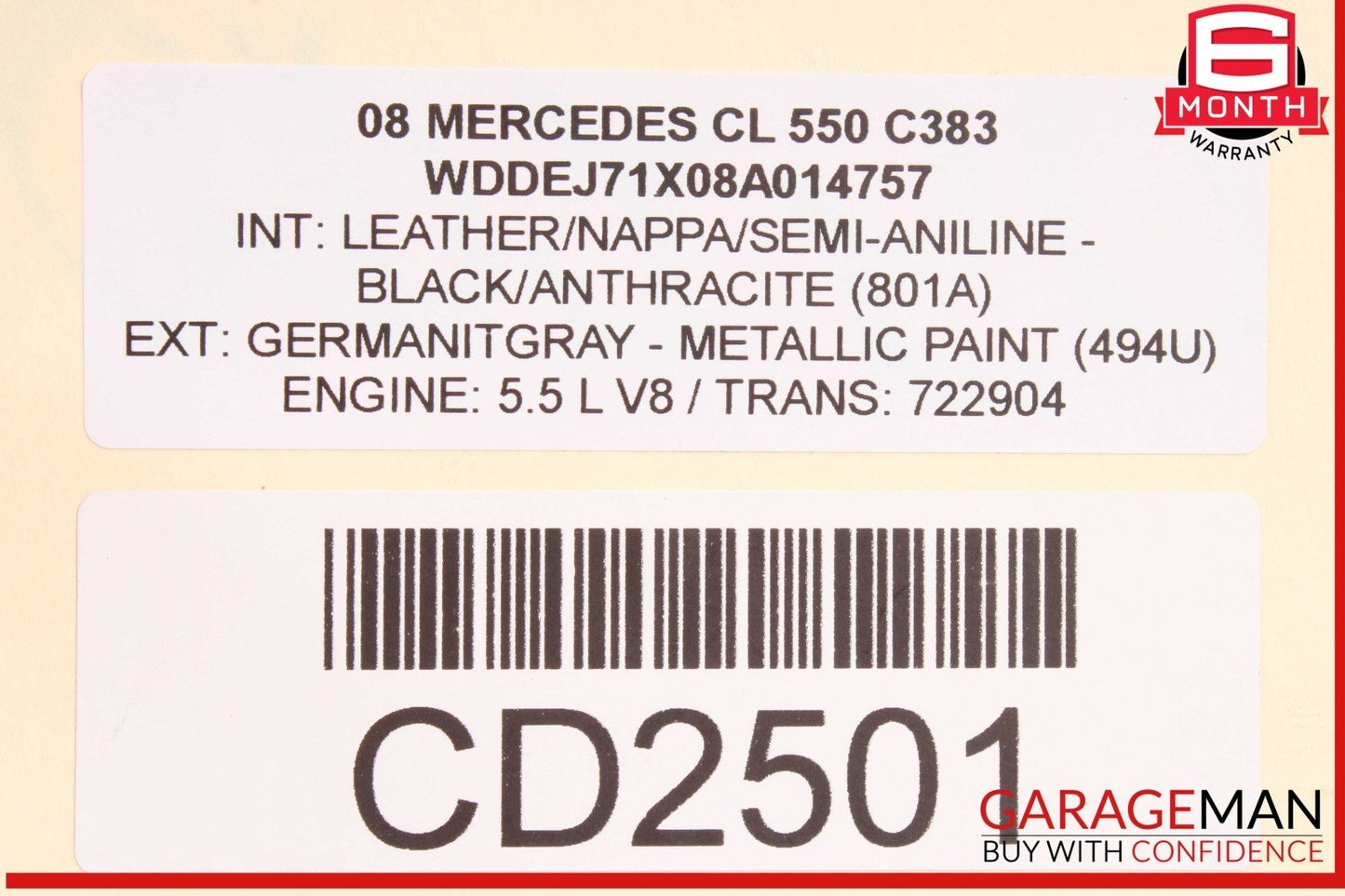 07-14 Mercedes W216 CL550 Front Right Side Bottom Lower Seat Cushion Cover OEM