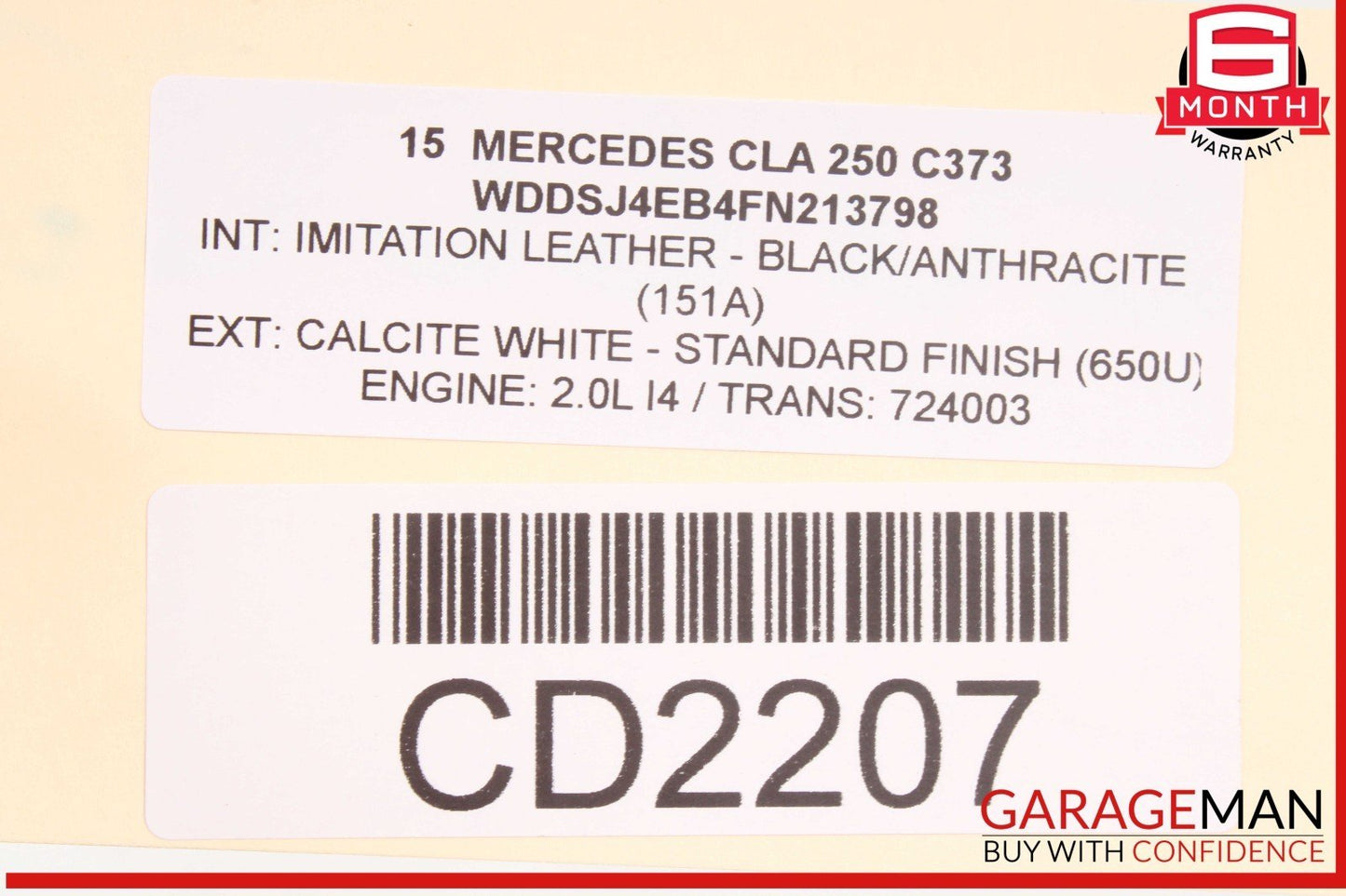 14-19 Mercedes W117 CLA250 Front Right Lower Bottom Seat Cushion Cover Black OEM