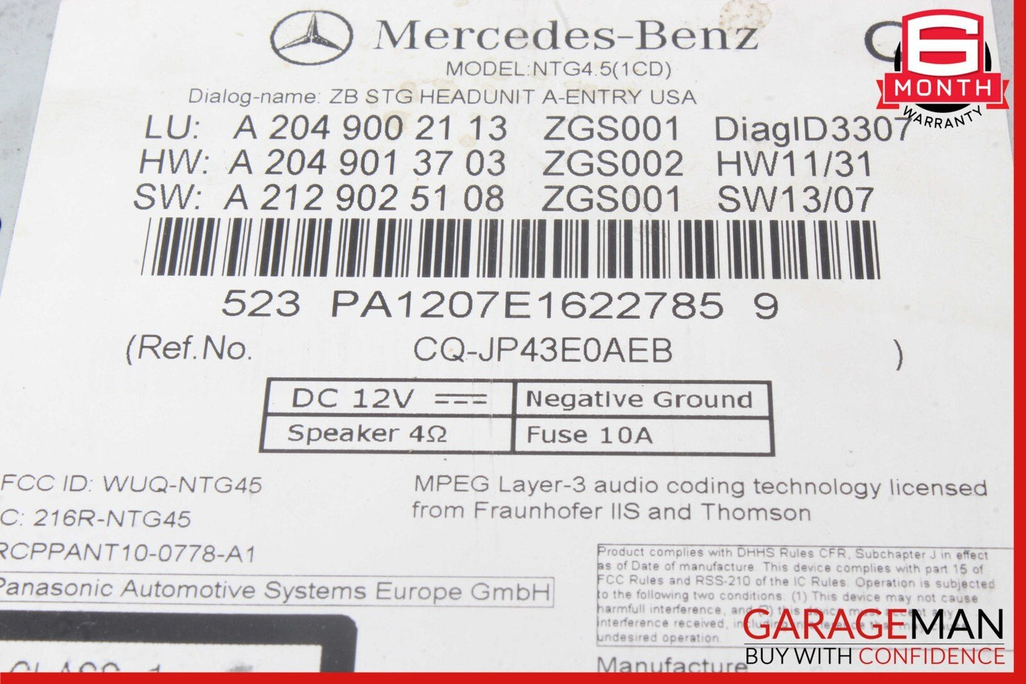 12-15 Mercedes W204 C250 C350 C300 Navigation Comand Head Unit DVD CD Audio OEM