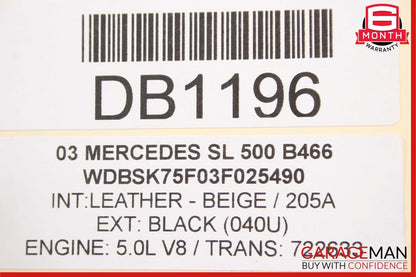 03-08 Mercedes R230 SL500 Right Convertible Hard Roof Top Hinge Frame Assembly