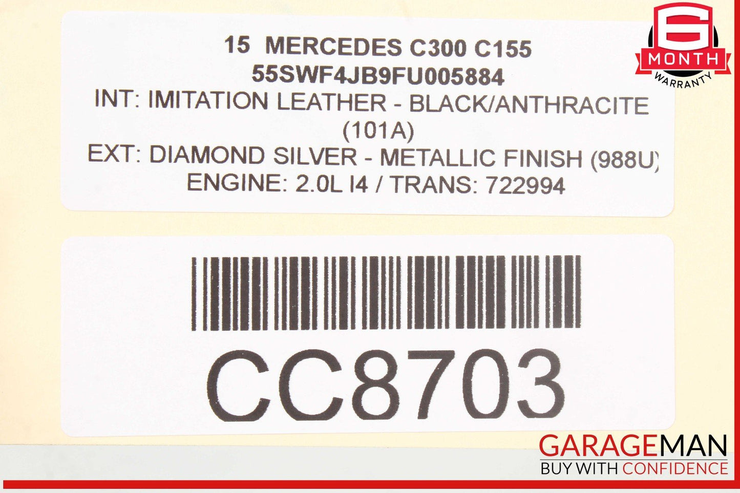 15-18 Mercedes W205 C300 C350e C400 Rear Left Side Interior Door Panel OEM