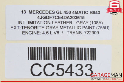 13-16 Mercedes X166 GL450 GL350 Trunk Lid Liftgate Tailgate Hatch Shell OEM