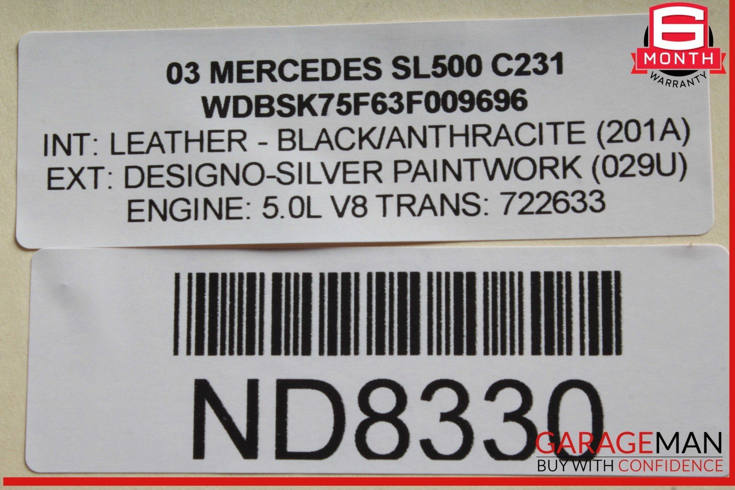 03-08 Mercedes R230 SL500 Front Left Driver Side Wing Fender Panel Cover OEM