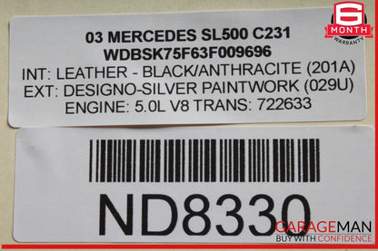 03-08 Mercedes R230 SL500 Front Left Driver Side Wing Fender Panel Cover OEM